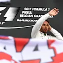 Race winner Lewis Hamilton (GBR) Mercedes AMG F1 celebrates on the podium at Formula One World Championship, Rd12, Belgian Grand Prix, Race, Spa Francorchamps, Belgium, Sunday 27 August 2017. © Sutton Images