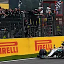 Race winner Lewis Hamilton (GBR) Mercedes-Benz F1 W08 Hybrid takes the chequered flag at Formula One World Championship, Rd12, Belgian Grand Prix, Race, Spa Francorchamps, Belgium, Sunday 27 August 2017. © Sutton Images