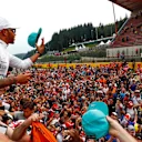 Race winner Lewis Hamilton (GBR) Mercedes AMG F1 celebrates with the fans at Formula One World Championship, Rd12, Belgian Grand Prix, Race, Spa Francorchamps, Belgium, Sunday 27 August 2017. © Sutton Images