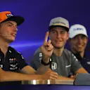 Verstappen (NED) Red Bull Racing, Vandoorne (BEL) McLaren and Ocon (FRA) Force India F1 in the Press Conference at Formula One World Championship, Rd12, Belgian Grand Prix, Preparations, Spa Francorchamps, Belgium, Thursday 24 August 2017. © Sutton Images