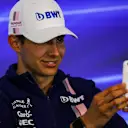Esteban Ocon (FRA) Force India F1 in the Press Conference with phone at Formula One World Championship, Rd12, Belgian Grand Prix, Preparations, Spa Francorchamps, Belgium, Thursday 24 August 2017. © Sutton Images