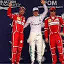 Sebastian Vettel (GER) Ferrari, pole sitter Valtteri Bottas (FIN) Mercedes AMG F1 and Kimi Raikkonen (FIN) Ferrari celebrate in parc ferme at Formula One World Championship, Rd19, Brazilian Grand Prix, Qualifying, Interlagos, Sao Paulo, Brazil, Saturday 11 November 2017. © Kym Illman/Sutton Images