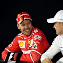 Sebastian Vettel (GER) Ferrari and Valtteri Bottas (FIN) Mercedes AMG F1 in the Press Conference at Formula One World Championship, Rd19, Brazilian Grand Prix, Qualifying, Interlagos, Sao Paulo, Brazil, Saturday 11 November 2017. © Kym Illman/Sutton Image