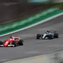 Vettel (GER) Ferrari SF70-H and Bottas (FIN) Mercedes-Benz F1 W08 Hybrid sparks at Formula One World Championship, Rd19, Brazilian Grand Prix, Qualifying, Interlagos, Sao Paulo, Brazil, Saturday 11 November 2017. © Mark Sutton/Sutton Images