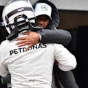 Hamilton (GBR) Mercedes AMG F1 congratulates Bottas (FIN) Mercedes AMG F1 in parc ferme at Formula One World Championship, Rd19, Brazilian Grand Prix, Qualifying, Interlagos, Sao Paulo, Brazil, Saturday 11 November 2017. © Mark Sutton/Sutton Images
