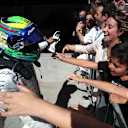 Felipe Massa (BRA) Williams FW40 celebrates his last Brazilian Grand Prix in parc ferme with his wife Rafaela Bassi (BRA) and son Felipinho Massa (BRA) at Formula One World Championship, Rd19, Brazilian Grand Prix, Race, Interlagos, Sao Paulo, Brazil, Sunday 12 November 2017. © Kym Illman/Sutton Images