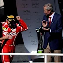 Race winner Sebastian Vettel (GER) Ferrari celebrates on the podium with G. Vietina (ITA) Ferrari at Formula One World Championship, Rd19, Brazilian Grand Prix, Race, Interlagos, Sao Paulo, Brazil, Sunday 12 November 2017. © Manuel Goria/Sutton Images