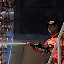 Race winner Sebastian Vettel (GER) Ferrari celebrates on the podium with the champagne at Formula One World Championship, Rd19, Brazilian Grand Prix, Race, Interlagos, Sao Paulo, Brazil, Sunday 12 November 2017. © Kym Illman/Sutton Images