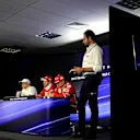 Valtteri Bottas (FIN) Mercedes AMG F1, race winner Sebastian Vettel (GER) Ferrari, Kimi Raikkonen (FIN) Ferrari and Matteo Bonciani (ITA) FIA Media Delegate in the Press Conference at Formula One World Championship, Rd19, Brazilian Grand Prix, Race, Interlagos, Sao Paulo, Brazil, Sunday 12 November 2017. © Kym Illman/Sutton Images