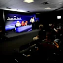 Valtteri Bottas (FIN) Mercedes AMG F1, race winner Sebastian Vettel (GER) Ferrari, Kimi Raikkonen (FIN) Ferrari and Matteo Bonciani (ITA) FIA Media Delegate in the Press Conference at Formula One World Championship, Rd19, Brazilian Grand Prix, Race, Inter