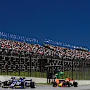 Pascal Wehrlein (GER) Sauber C36 battles with Romain Grosjean (FRA) Haas VF-17 and Daniel Ricciardo (AUS) Red Bull Racing RB13 at Formula One World Championship, Rd19, Brazilian Grand Prix, Race, Interlagos, Sao Paulo, Brazil, Sunday 12 November 2017. © K
