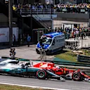 Sebastian Vettel (GER) Ferrari SF70-H and Valtteri Bottas (FIN) Mercedes-Benz F1 W08 Hybrid battle for the lead at the start of the race at Formula One World Championship, Rd19, Brazilian Grand Prix, Race, Interlagos, Sao Paulo, Brazil, Sunday 12 November
