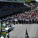 The Brazilian National Anthem is observed on the grid at Formula One World Championship, Rd19, Brazilian Grand Prix, Race, Interlagos, Sao Paulo, Brazil, Sunday 12 November 2017. © Mark Sutton/Sutton Images