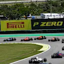 Sebastian Vettel (GER) Ferrari SF70-H leads at the start of the race at Formula One World Championship, Rd19, Brazilian Grand Prix, Race, Interlagos, Sao Paulo, Brazil, Sunday 12 November 2017. © Mark Sutton/Sutton Images