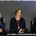 Christian Horner (GBR) Red Bull Racing Team Principal, Claire Williams (GBR) Williams Deputy Team Principal and Dr. Vijay Mallya (IND) Force India Formula One Team Owner in the Press Conference at Formula One World Championship, Rd10, British Grand Prix,