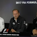 Andy Cowell (GBR) Managing Director, Mercedes AMG High Performance Powertrains, Jonathan Neale (GBR) McLaren Managing Director and Cyril Abiteboul (FRA) Renault Sport F1 Managing Director in the Press Conference at Formula One World Championship, Rd10, British Grand Prix, Practice, Silverstone, England, Friday 14 July 2017. © Sutton Images