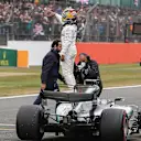Pole sitter Lewis Hamilton (GBR) Mercedes AMG F1 celebrates in parc ferme at Formula One World Championship, Rd10, British Grand Prix, Qualifying, Silverstone, England, Saturday 15 July 2017. © Sutton Images