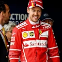 Sebastian Vettel (GER) Ferrari celebrates in parc ferme at Formula One World Championship, Rd10, British Grand Prix, Qualifying, Silverstone, England, Saturday 15 July 2017. © Sutton Images