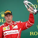Kimi Raikkonen (FIN) Ferrari celebrates on the podium with the trophy at Formula One World Championship, Rd10, British Grand Prix, Race, Silverstone, England, Sunday 16 July 2017. © Sutton Images