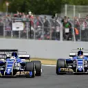 Marcus Ericsson (SWE) Sauber C36 and Pascal Wehrlein (GER) Sauber C36 at Formula One World Championship, Rd10, British Grand Prix, Race, Silverstone, England, Sunday 16 July 2017. © Sutton Images