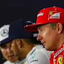 Valtteri Bottas (FIN) Mercedes AMG F1, Lewis Hamilton (GBR) Mercedes AMG F1 and Kimi Raikkonen (FIN) Ferrari in the Press Conference at Formula One World Championship, Rd10, British Grand Prix, Race, Silverstone, England, Sunday 16 July 2017. © Sutton Images