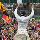 Race winner Lewis Hamilton (GBR) Mercedes AMG F1 celebrates with the fans at Formula One World Championship, Rd10, British Grand Prix, Race, Silverstone, England, Sunday 16 July 2017. © Sutton Images