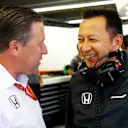 Zak Brown (USA) McLaren Executive Director and Yusuke Hasegawa (JPN) Head of Honda Motorsport at Formula One World Championship, Rd7, Canadian Grand Prix, Practice, Montreal, Canada, Friday 9 June 2017. © Sutton Images