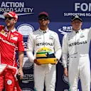 (L to R): Sebastian Vettel (GER) Ferrari, pole sitter Lewis Hamilton (GBR) Mercedes AMG F1 and Valtteri Bottas (FIN) Mercedes AMG F1 celebrate in parc ferme at Formula One World Championship, Rd7, Canadian Grand Prix, Qualifying, Montreal, Canada, Saturday 10 June 2017. © Sutton Motorsport Images