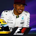 Pole sitter Lewis Hamilton (GBR) Mercedes AMG F1 with the helmet of Ayrton Senna in the Press Conference at Formula One World Championship, Rd7, Canadian Grand Prix, Qualifying, Montreal, Canada, Saturday 10 June 2017. © Sutton Motorsport Images