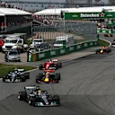 Lewis Hamilton (GBR) Mercedes-Benz F1 W08 Hybrid leads as Valtteri Bottas (FIN) Mercedes-Benz F1 W08 Hybrid and Max Verstappen (NED) Red Bull Racing RB13 battle for position at Formula One World Championship, Rd7, Canadian Grand Prix, Race, Montreal, Canada, Sunday 11 June 2017. © Sutton Images