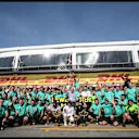 Race winner Lewis Hamilton (GBR) Mercedes AMG F1 celebrates with Valtteri Bottas (FIN) Mercedes AMG F1, Patrick Stewart (GBR) and the team at Formula One World Championship, Rd7, Canadian Grand Prix, Race, Montreal, Canada, Sunday 11 June 2017. © Sutton Motorsport Images