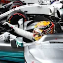 Pole sitter Lewis Hamilton (GBR) Mercedes-Benz F1 W08 Hybrid arrives in parc ferme at Formula One World Championship, Rd2, Chinese Grand Prix, Qualifying, Shanghai, China, Saturday 8 April 2017. © Sutton Motorsport Images
