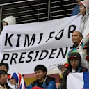Kimi Raikkonen (FIN) Ferrari 'Kimi For President' fans and flag at Formula One World Championship, Rd2, Chinese Grand Prix, Race, Shanghai, China, Sunday 9 April 2017. © Sutton Motorsport Images