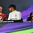 Max Verstappen (NED) Red Bull Racing, Sebastian Vettel (GER) Ferrari and race winner Lewis Hamilton (GBR) Mercedes AMG F1 in the Press Conference at F1 World Championship, Chinese Grand Prix, Shanghai, China, 9 April 2017. ©Sutton Motorsport Images