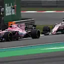Esteban Ocon (FRA) Force India VJM10 and Sergio Perez (MEX) Force India VJM10 battle for position at Formula One World Championship, Rd2, Chinese Grand Prix, Race, Shanghai, China, Sunday 9 April 2017. © Sutton Motorsport Images