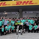 Race winner Lewis Hamilton (GBR) Mercedes AMG F1 celebrates with Valtteri Bottas (FIN) Mercedes AMG F1 and the team at Formula One World Championship, Rd2, Chinese Grand Prix, Race, Shanghai, China, Sunday 9 April 2017. © Sutton Motorsport Images