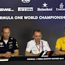 Paul Monaghan (GBR) Red Bull Racing Chief Engineer, Paddy Lowe (GBR) Williams Shareholder and Technical Director and Nick Chester (GBR) Renault Sport F1 Team Technical Director in the Press Conference at Formula One World Championship, Rd11, Hungarian Grand Prix, Practice, Hungaroring, Hungary, Friday 28 July 2017. © Sutton Images