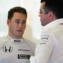 Stoffel Vandoorne (BEL) McLaren MCL32 and Eric Boullier (FRA) McLaren Racing Director at Formula One World Championship, Rd11, Hungarian Grand Prix, Practice, Hungaroring, Hungary, Friday 28 July 2017. © Sutton Images