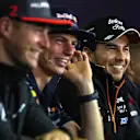 Stoffel Vandoorne (BEL) McLaren, Max Verstappen (NED) Red Bull Racing, Sergio Perez (MEX) Force India and Kevin Magnussen (DEN) Haas F1 in the Press Conference at Formula One World Championship, Rd11, Hungarian Grand Prix, Preparations, Hungaroring, Hungary, Thursday 27 July 2017. © Sutton Images
