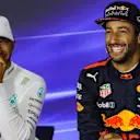 Daniel Ricciardo (AUS) Red Bull Racing and pole sitter Lewis Hamilton (GBR) Mercedes AMG F1 in the Press Conference at Formula One World Championship, Rd13, Italian Grand Prix, Qualifying, Monza, Italy, Saturday 2 September 2017. © Sutton Images