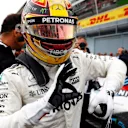 Pole sitter Lewis Hamilton (GBR) Mercedes AMG F1 celebrates in parc ferme at Formula One World Championship, Rd13, Italian Grand Prix, Qualifying, Monza, Italy, Saturday 2 September 2017. © Sutton Images