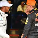Pole sitter Lewis Hamilton (GBR) Mercedes AMG F1 and Max Verstappen (NED) Red Bull Racing in parc ferme at Formula One World Championship, Rd13, Italian Grand Prix, Qualifying, Monza, Italy, Saturday 2 September 2017. © Sutton Images