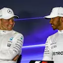 Valtteri Bottas (FIN) Mercedes AMG F1 and Lewis Hamilton (GBR) Mercedes AMG F1 in the Press Conference at Formula One World Championship, Rd13, Italian Grand Prix, Race, Monza, Italy, Sunday 3 September 2017. © Sutton Images