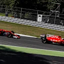 Sebastian Vettel (GER) Ferrari SF70-H and Kimi Raikkonen (FIN) Ferrari SF70-H battle at Formula One World Championship, Rd13, Italian Grand Prix, Race, Monza, Italy, Sunday 3 September 2017. © Sutton Images