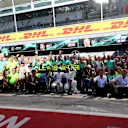 Race winner Lewis Hamilton (GBR) Mercedes AMG F1 and Valtteri Bottas (FIN) Mercedes AMG F1 celebrate with the team at Formula One World Championship, Rd13, Italian Grand Prix, Race, Monza, Italy, Sunday 3 September 2017. © Sutton Images