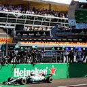 Race winner Lewis Hamilton (GBR) Mercedes-Benz F1 W08 Hybrid takes the chequered flag at Formula One World Championship, Rd13, Italian Grand Prix, Race, Monza, Italy, Sunday 3 September 2017. © Sutton Images