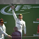 Valtteri Bottas (FIN) Mercedes AMG F1, Lewis Hamilton (GBR) Mercedes AMG F1 and Sebastian Vettel (GER) Ferrari celebrate on the podium at Formula One World Championship, Rd13, Italian Grand Prix, Race, Monza, Italy, Sunday 3 September 2017. © Sutton Images