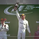 Valtteri Bottas (FIN) Mercedes AMG F1, Lewis Hamilton (GBR) Mercedes AMG F1 and Sebastian Vettel (GER) Ferrari celebrate on the podium at Formula One World Championship, Rd13, Italian Grand Prix, Race, Monza, Italy, Sunday 3 September 2017. © Sutton Image