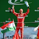 Sebastian Vettel (GER) Ferrari celebrates on the podium with the trophy at Formula One World Championship, Rd13, Italian Grand Prix, Race, Monza, Italy, Sunday 3 September 2017. © Sutton Images