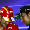 Sebastian Vettel (GER) Ferrari and Sergio Perez (MEX) Force India in the Press Conference at Formula One World Championship, Rd13, Italian Grand Prix, Preparations, Monza, Italy, Thursday 31 August 2017. © Sutton Images